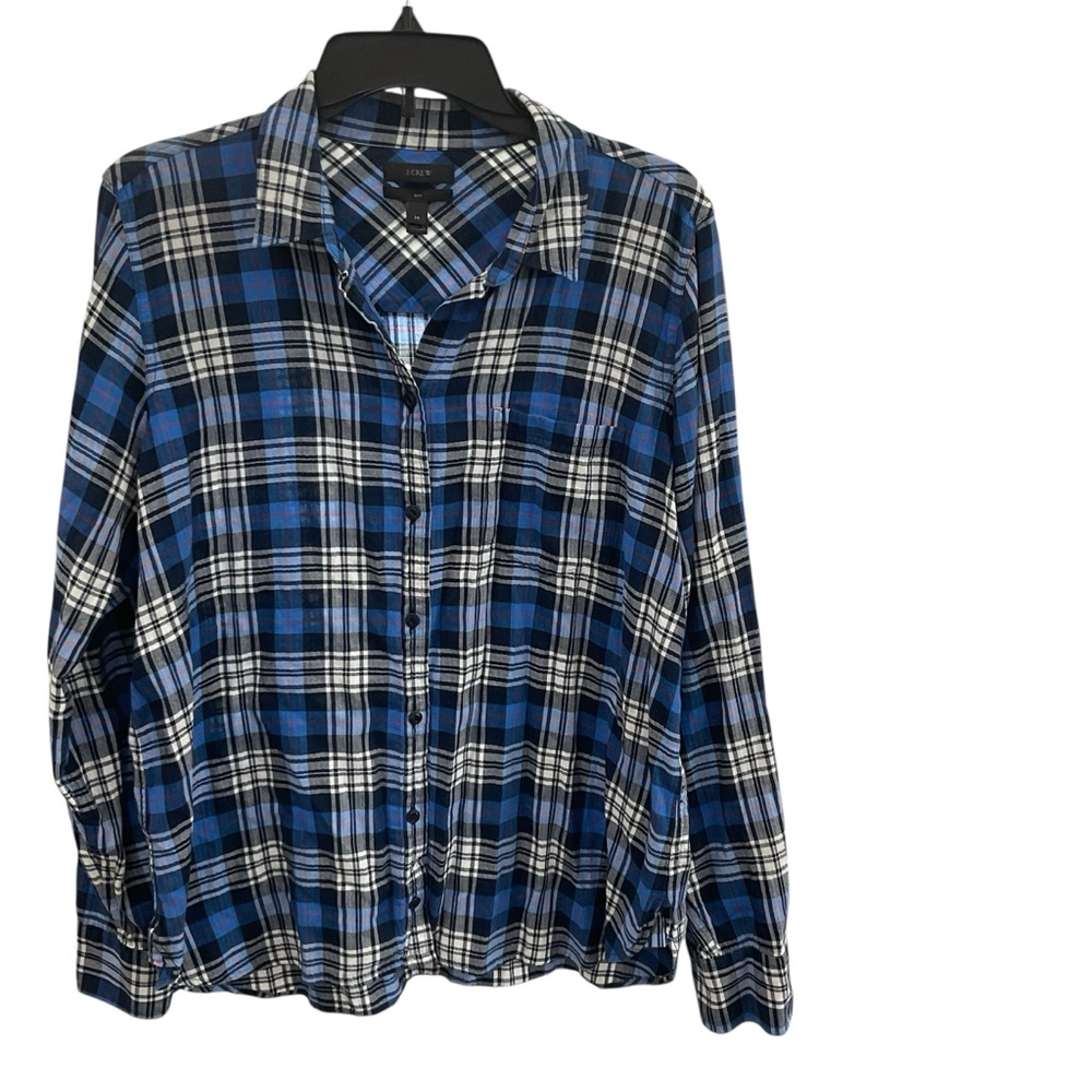 J. Crew Navy and White Plaid Shirt